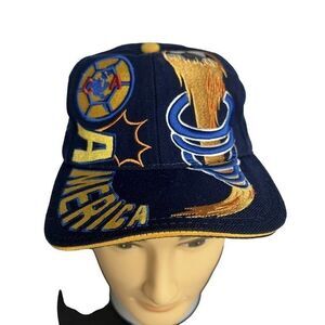 Vintage Club America Mens Logo Blue Adjustable Football Hat One Size Soccer